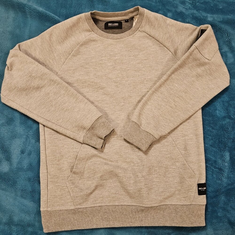 Only & Sons Sweater Men's Small Gray Crew Neck Long Sleeve Pullover Kangaroo